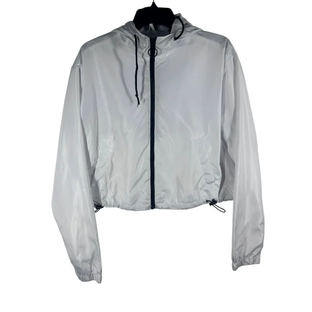 New Look White Hooded‎ Windbreaker Jacket Girls Size Large Preowned